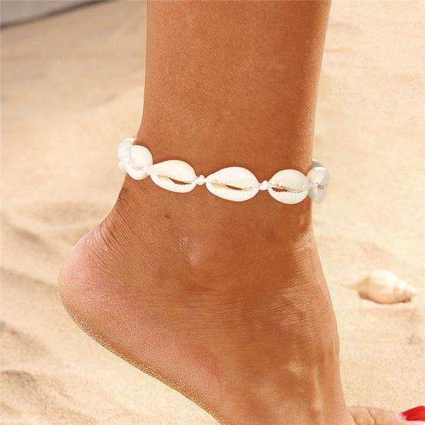 Boho Shell Rope Anklets For Women Crystal Beads Charm Anklet