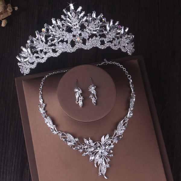 Baroque Silver Color Crystal Bridal Jewelry Sets