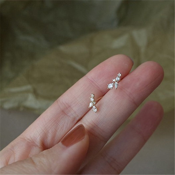 925 Sterling Silver Korean Simple Pavé Crystal Malt Stud Earrings