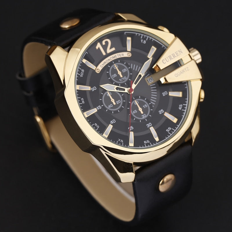 Luxury Gold Male Watch Fashion Sport Wristwatch With Big Dial