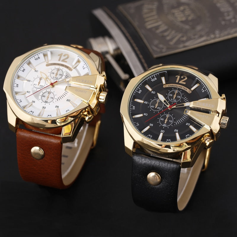 Luxury Gold Male Watch Fashion Sport Wristwatch With Big Dial