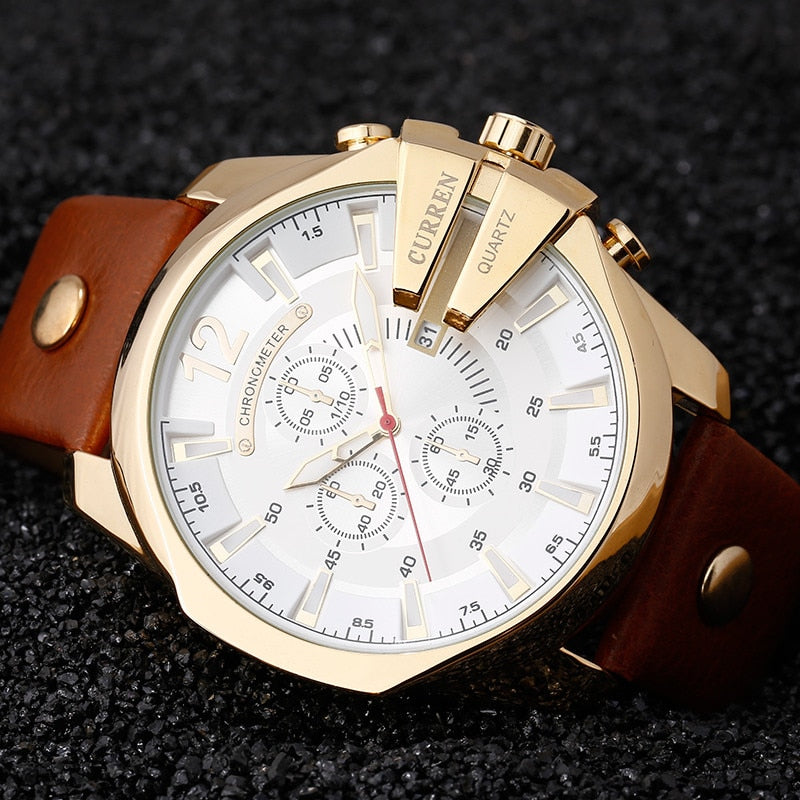 Luxury Gold Male Watch Fashion Sport Wristwatch With Big Dial