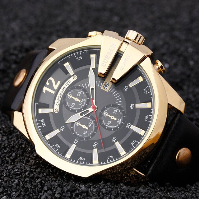 Luxury Gold Male Watch Fashion Sport Wristwatch With Big Dial