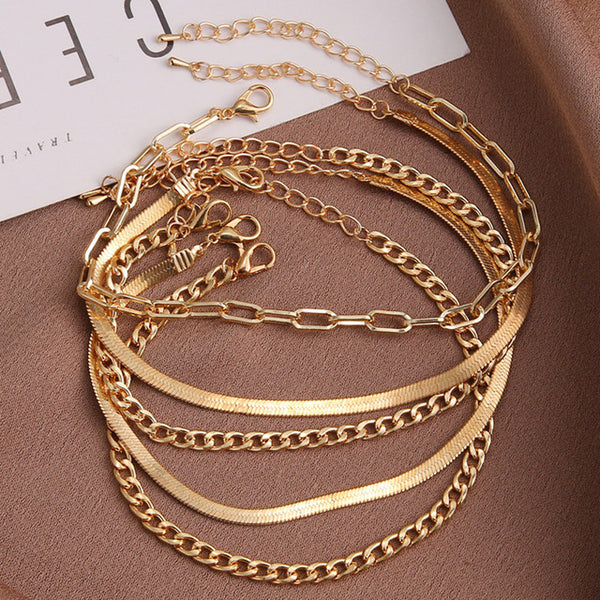 Vintage Simple Gold Color Snake Link Chain Anklets Women