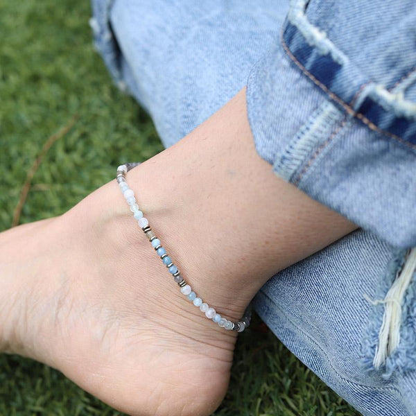 Natural Stone Blue Spotted Stone Beach Women Anklet