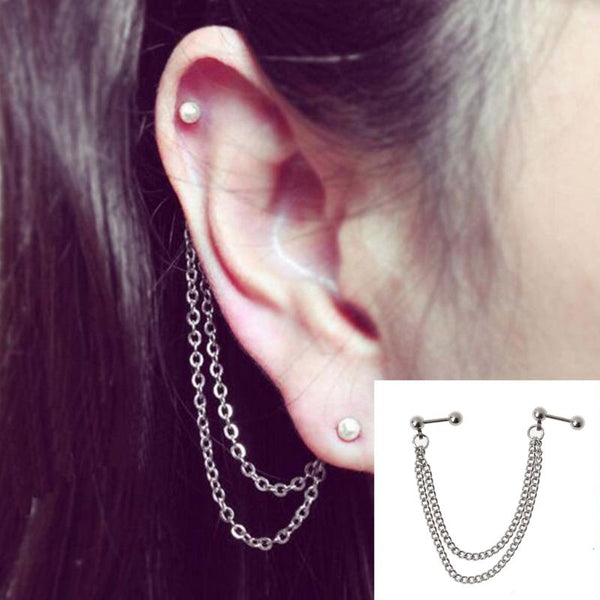 1Pc Punk Ball Stud Cartilage Ear Wrap Double Chain