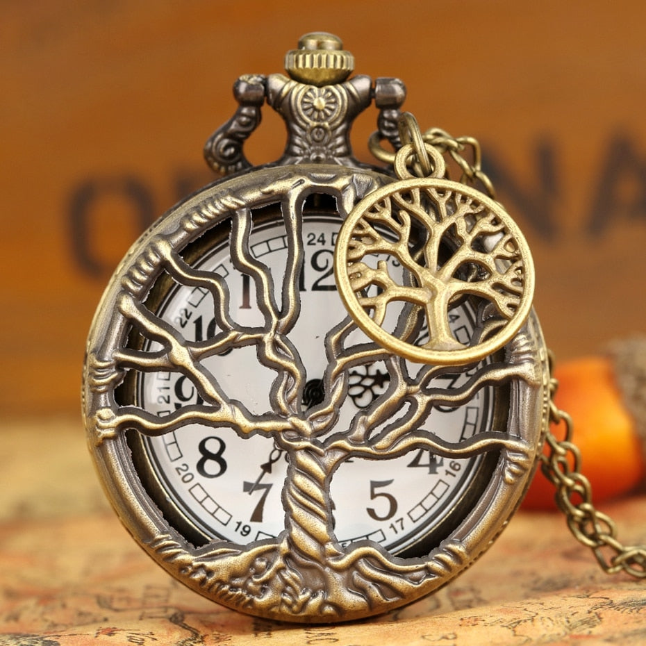 Hollow Life Tree Quartz Pocket Watch