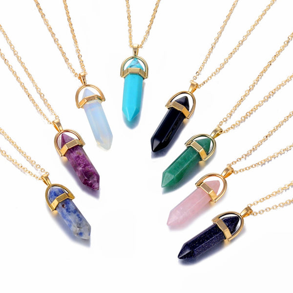 Fashion Opal Stone Hexagonal Column Quartz Necklaces