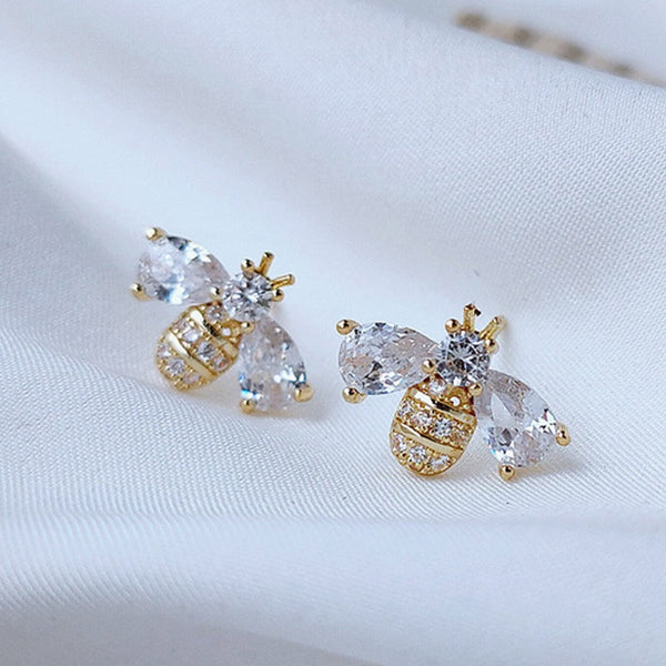 Temperament Cubic Zirconia Insect Bee Stud Earrings