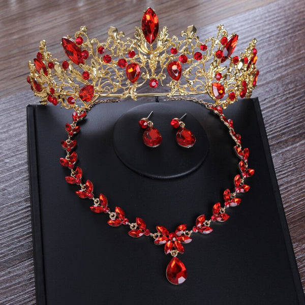 Vintage Gold Red Crystal Bridal Jewelry Sets