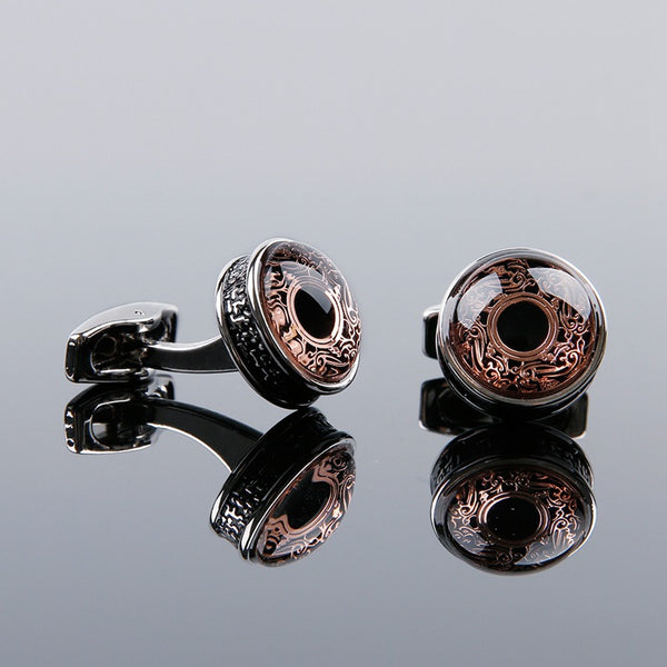 Retro  Round Rose Gold Pattern Shirt Cuff Links