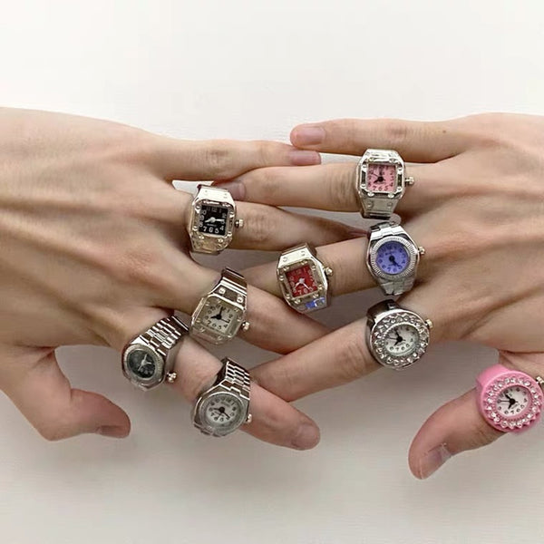 Vintage Rings Punk Elastic Stretchy Quartz Watch Rings