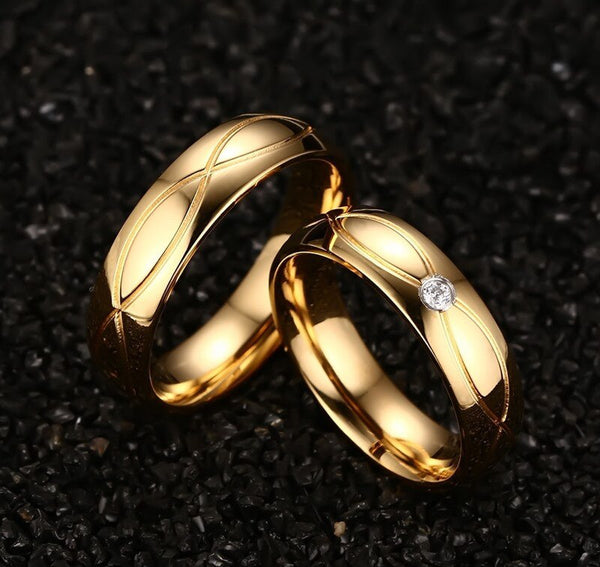 Women Men Gold-Color Stainless Steel Engagement Ring