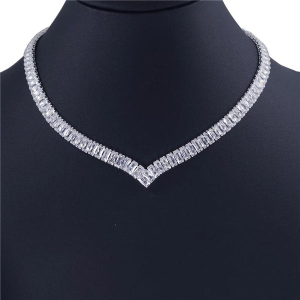 Zircon Rhinestone Stud Earrings and Necklace Jewelry Set