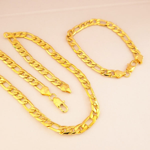 8mm Figaro Chain Bracelet Necklace 2 pcs Jewellery Set