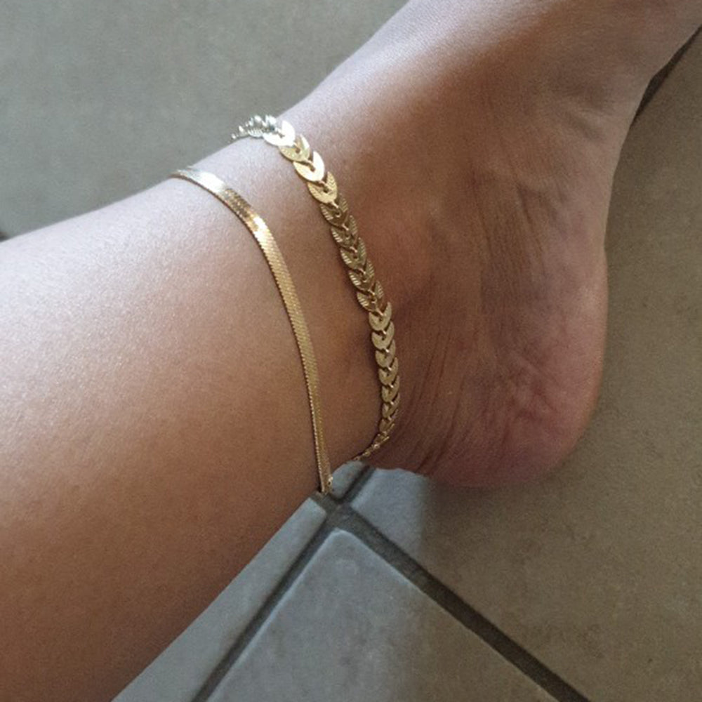 Double Layers Stainless Steel Sequin Chain Anklet