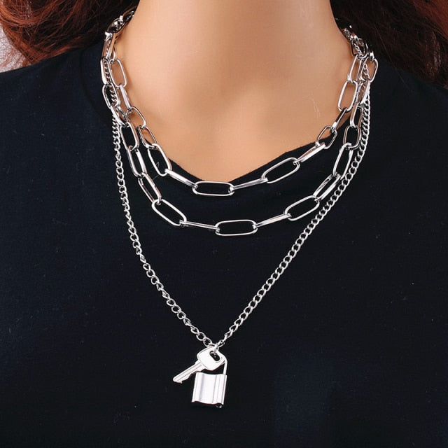 Cute Simple Chain Link Lock Necklace Pendant