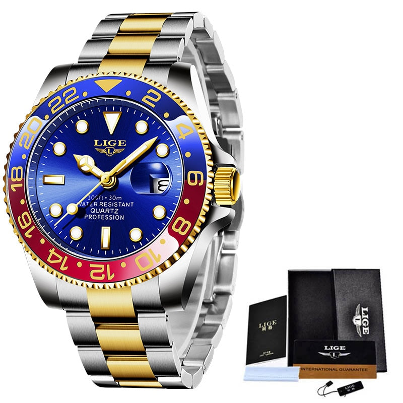 Luxury Stainless Steel Watch for Men Waterproof Calendar Clock Male Wristwatch