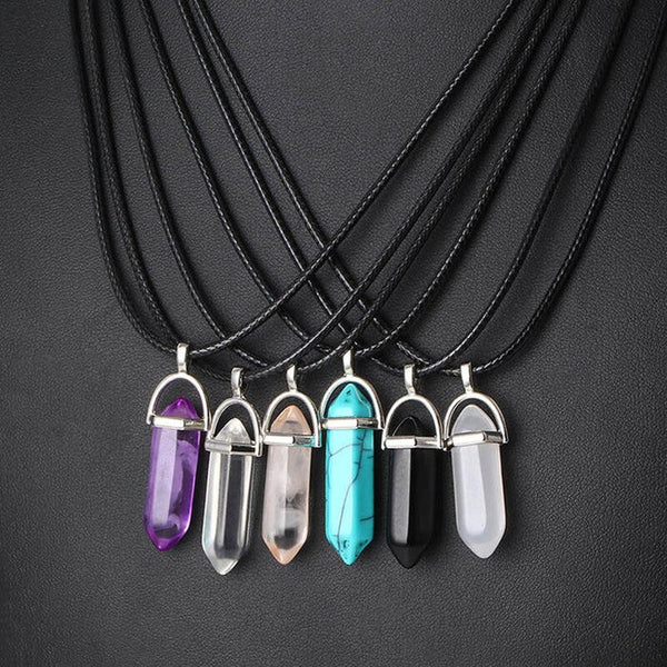 Natural Stone Necklace Hexagonal Column Pendant