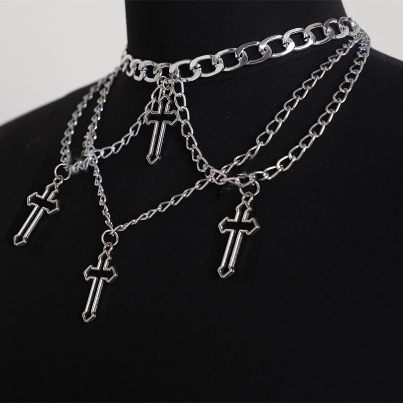 Fashion Gothic Cross Pendant Choker Necklace