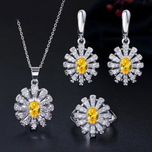 3 Pcs White Gold  CZ Jewelry Sets for Women