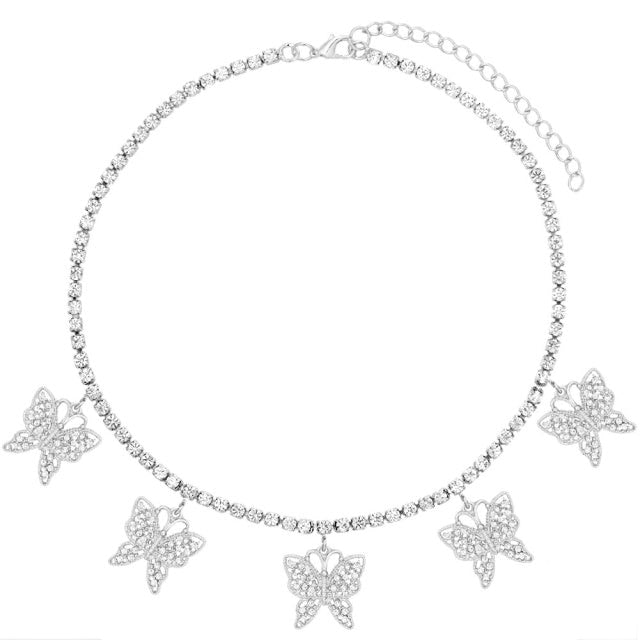 Shining Crystal Tennis Butterfly Choker Necklaces