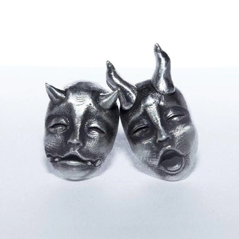 Gothic Horned Demon Baby Face Stud Earrings