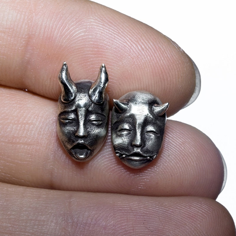 Gothic Horned Demon Baby Face Stud Earrings