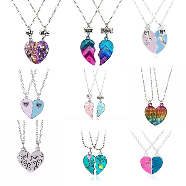 Hot Pink Blue Sequin Stitching Heart Necklace Pendant