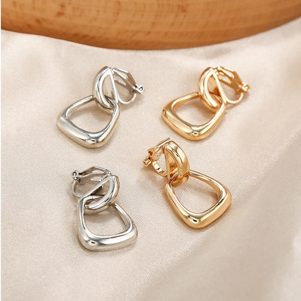 Vintage Statement Clip Earrings for women Geometric Dangle Drop Gold Earing Clips