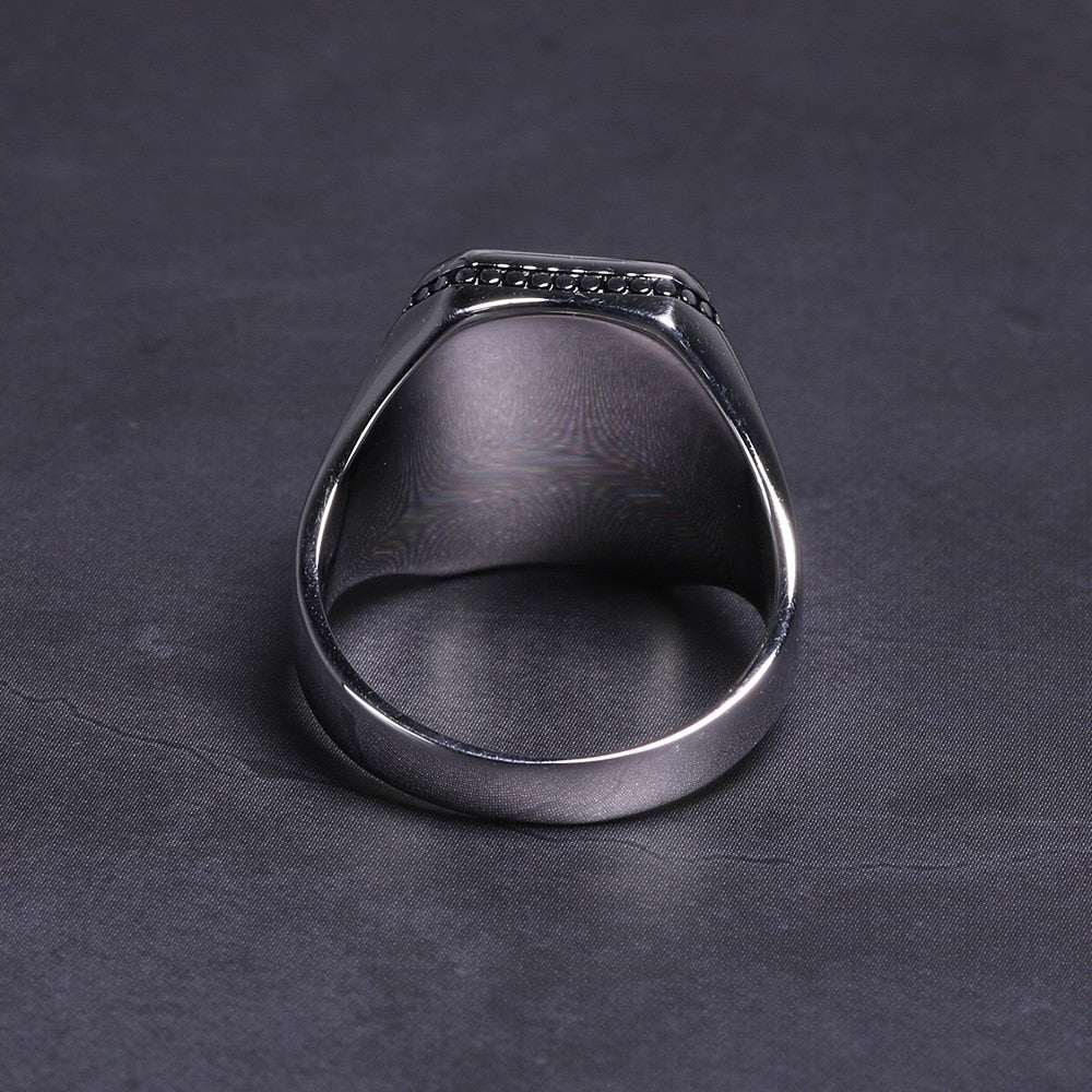 925 Sterling Silver Simple For Men With Black Square  Ring