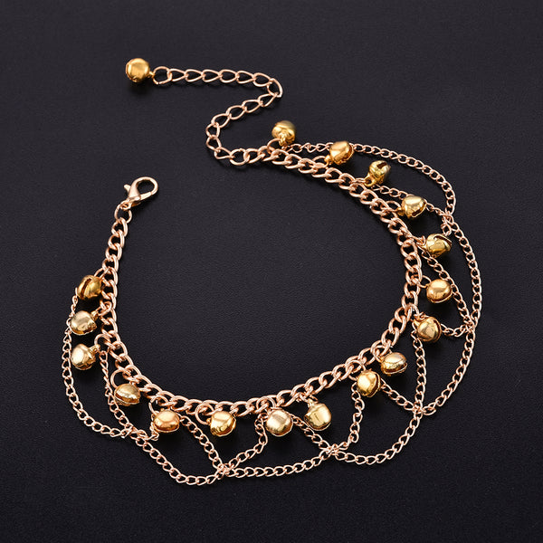 New Women Gril Tassel Chain Bells Sound Gold Metal Chain Anklet