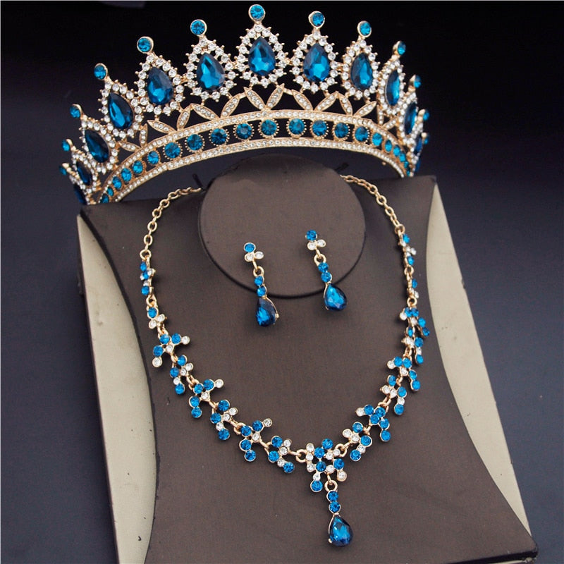 Luxury Blue Crystal Bridal Jewelry Sets for Women