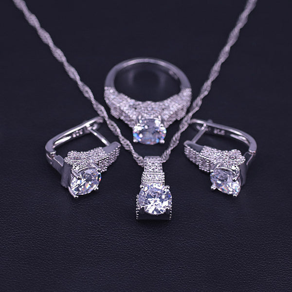 shiny  crystal  &amp; cubic zircon silver color jewelry set