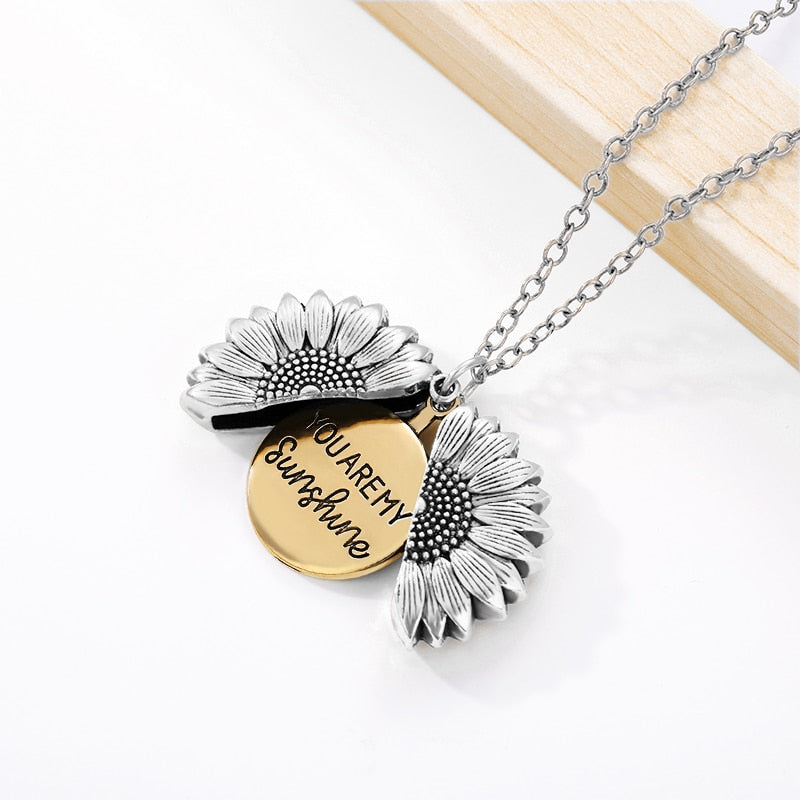 You Are My Sunshine Open Locket Sunflower Pendant