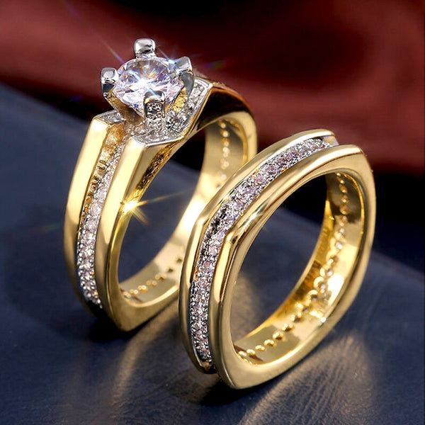 Wedding Ring Set for Women Round Zirconia Crystal 2Pcs Engagement Party Rings