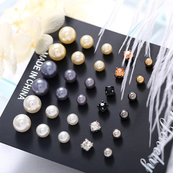 12 Pair/Pack AAA CZ Shiny Wedding Stud Earrings Set