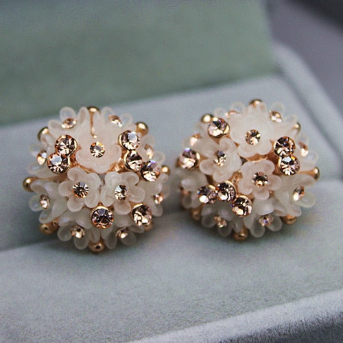 Gold color Austrian Crystal Enamel Flower Stud Earrings