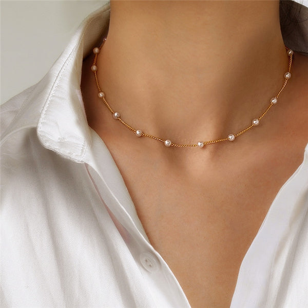 Women's Neck Chain Kpop Pearl Choker Necklace