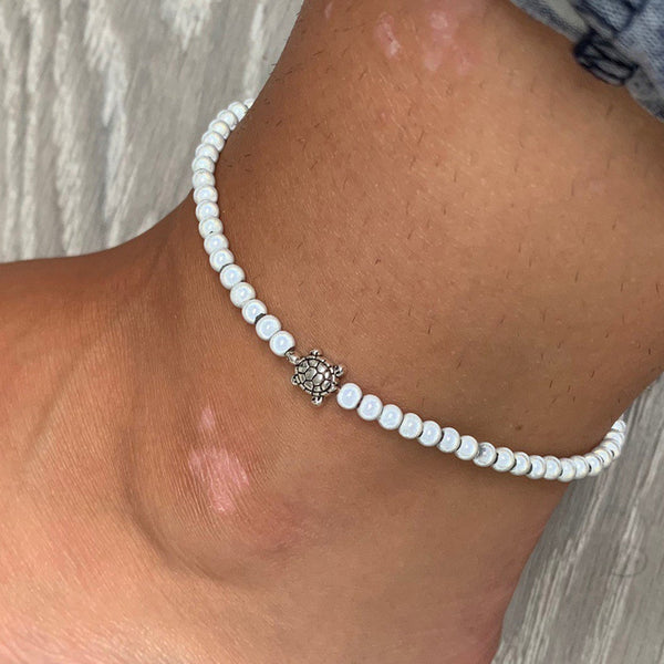 Fashion Summer Turtle Imitation Pearl Bead Women Anklet Bracelet