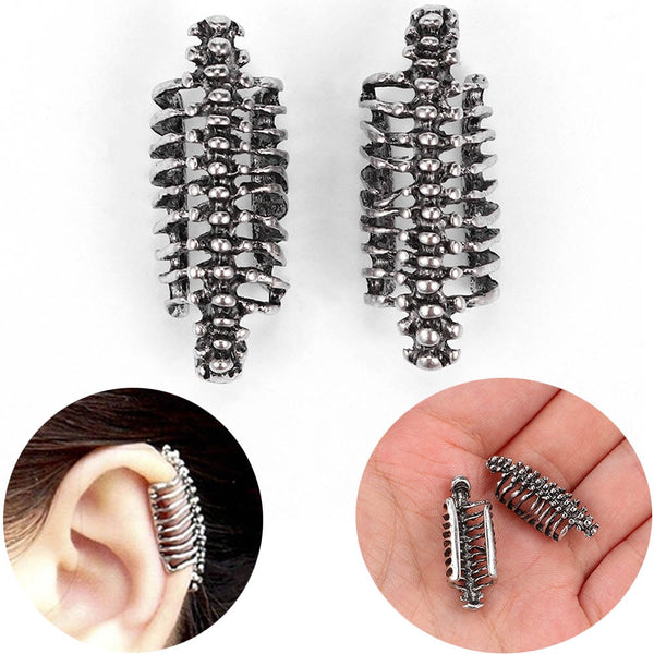 Vintage Punk Rock Style Skull Spine Earrings Ear Cuff For Women No Pierced