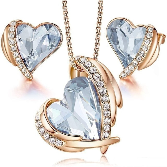 Rose Gold Love Heart Crystals Necklaces and Earrings Set – Gofaer Finds ...