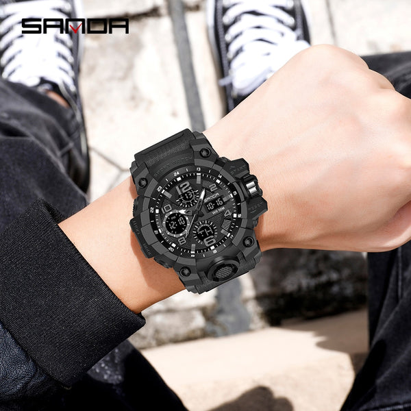 Sports Military Men's Watches Waterproof Dual Display Quartz Wristwatch