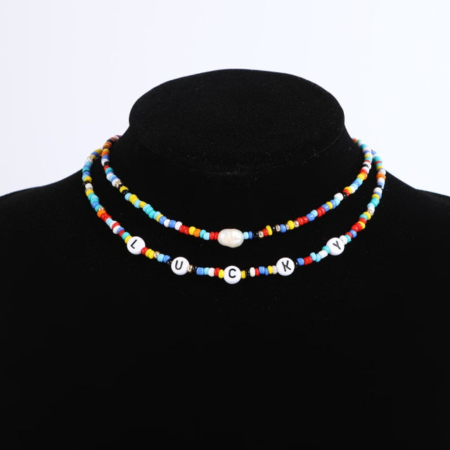 Bohemia handmade rainbow beads candy  Necklace