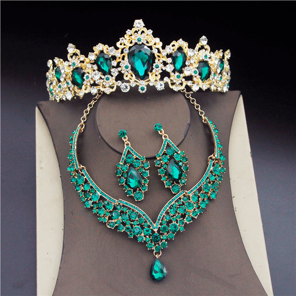 Bridal Wedding Crown Tiaras Earrings Necklaces Jewelrry Set