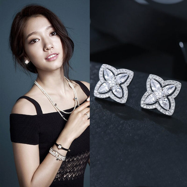 Fashion Temperament Light Luxury Copper Zircon Flower Crystal Earrings