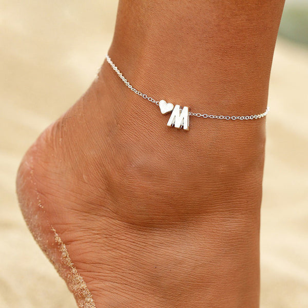 Stainless Steel Heart Letter Anklet Bracelets For Women