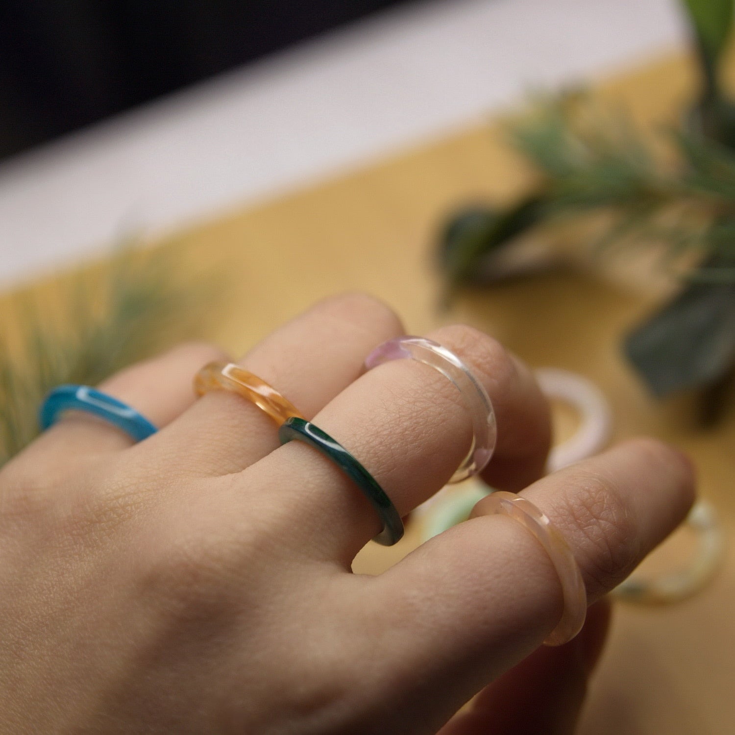 Colourful Resin Acrylic Rings Set