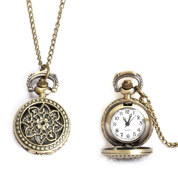 Vintage Small Size Lotus Hollow Quartz Pocket Watch