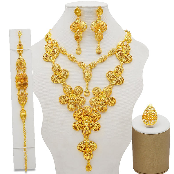 24K Jewelery Gold Necklace & Earring Set